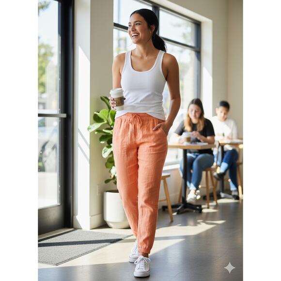 Athleta Elastic Waist Linen Joggers Pants Orange Size 2 - Picture 1 of 9